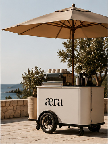 Mobile coffee stand on a terrace
